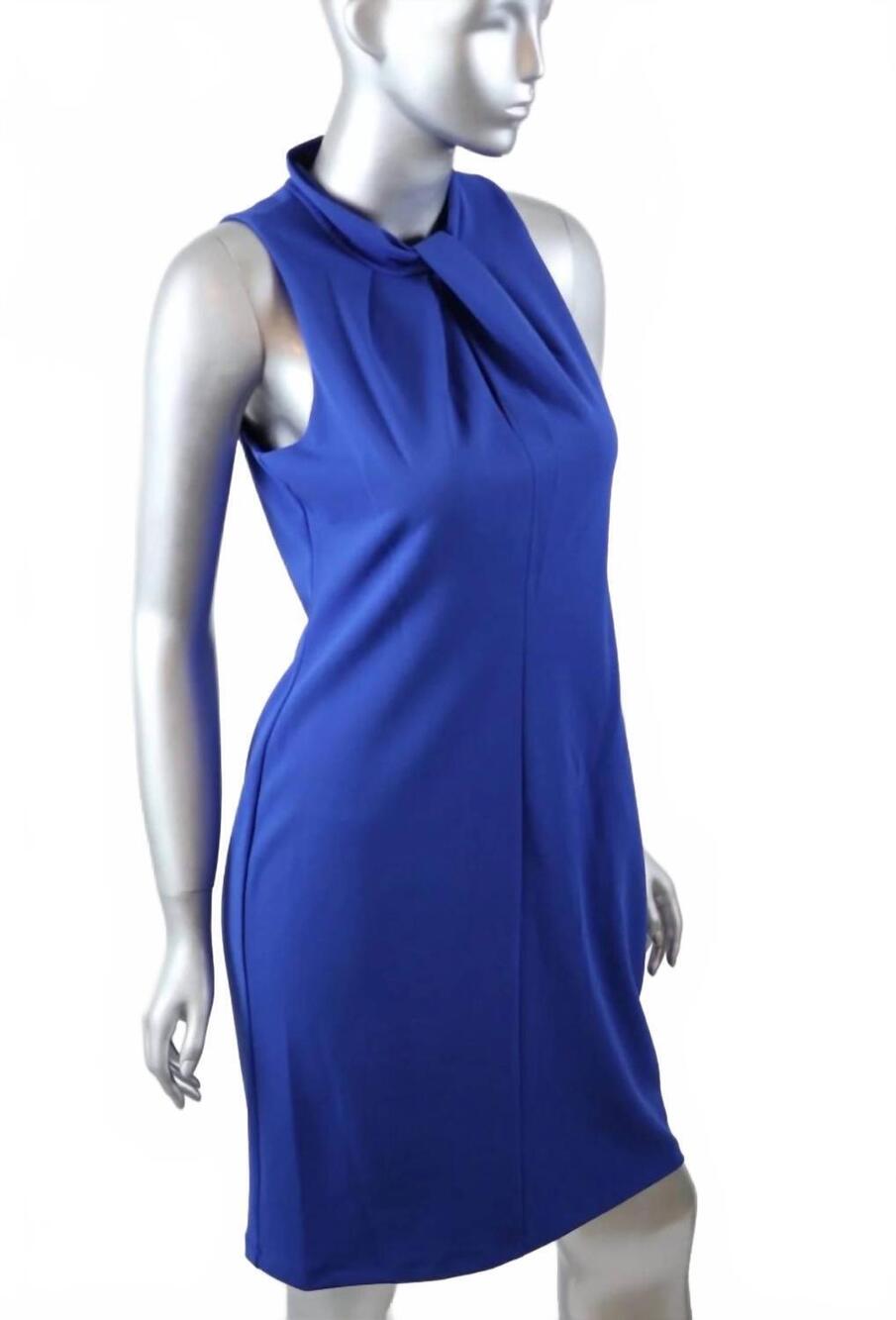 NEW LONDON TIMES women's halter twist mock keyhole neck mini dress in royal blue